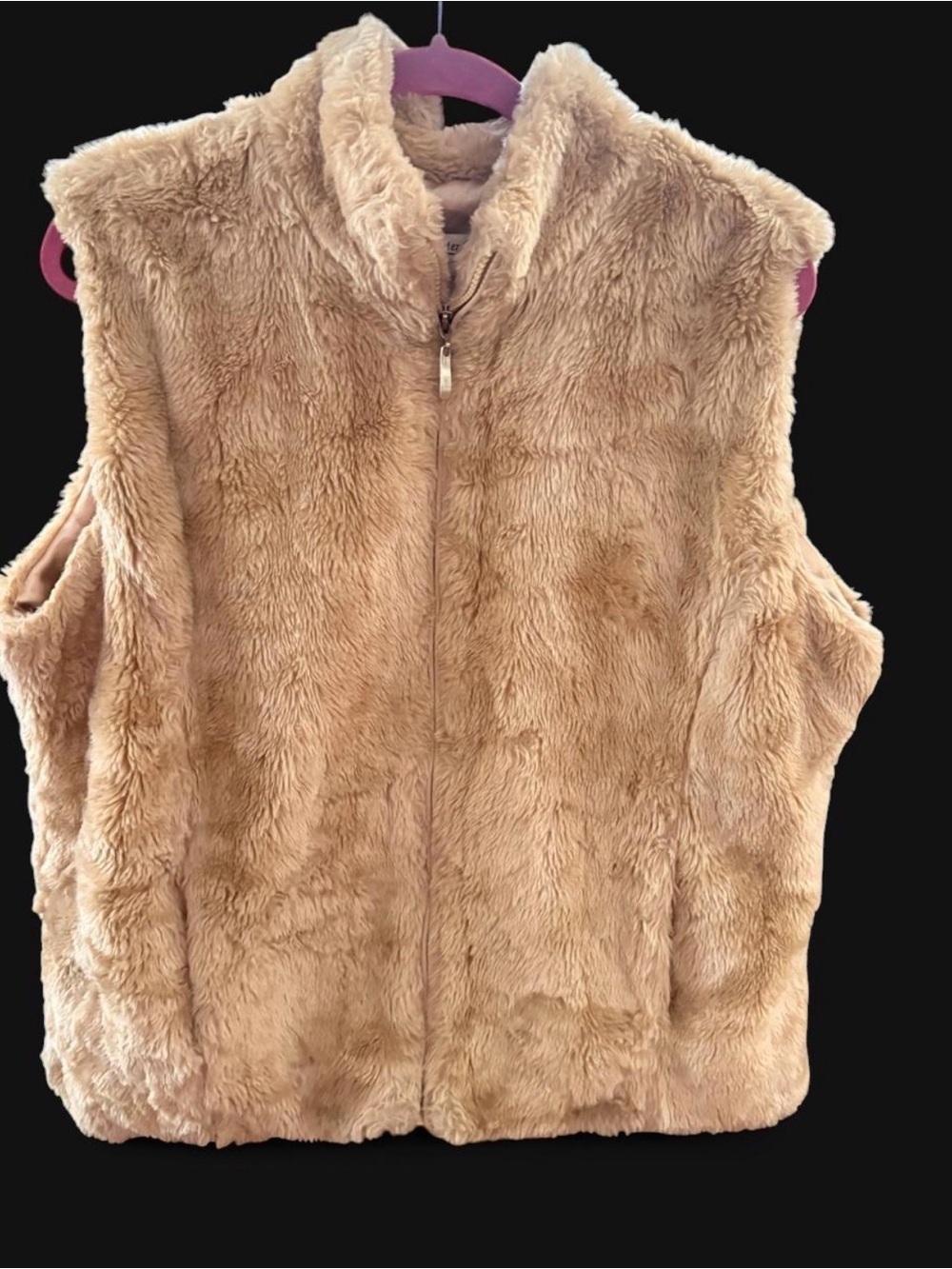 Coldwater Creek Plush Faux Fur Zip Vest - Beige/Tan